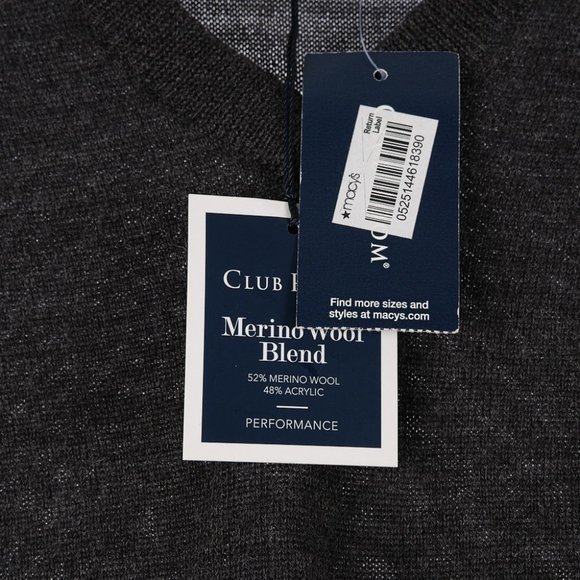 Club Room Gray Merino Wool Blend V-Neck Men's XL Lightweight Sweater - Picture 4 of 7